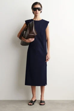 FOLDED-SHOULDER COTTON-JERSEY MIDI DRESS