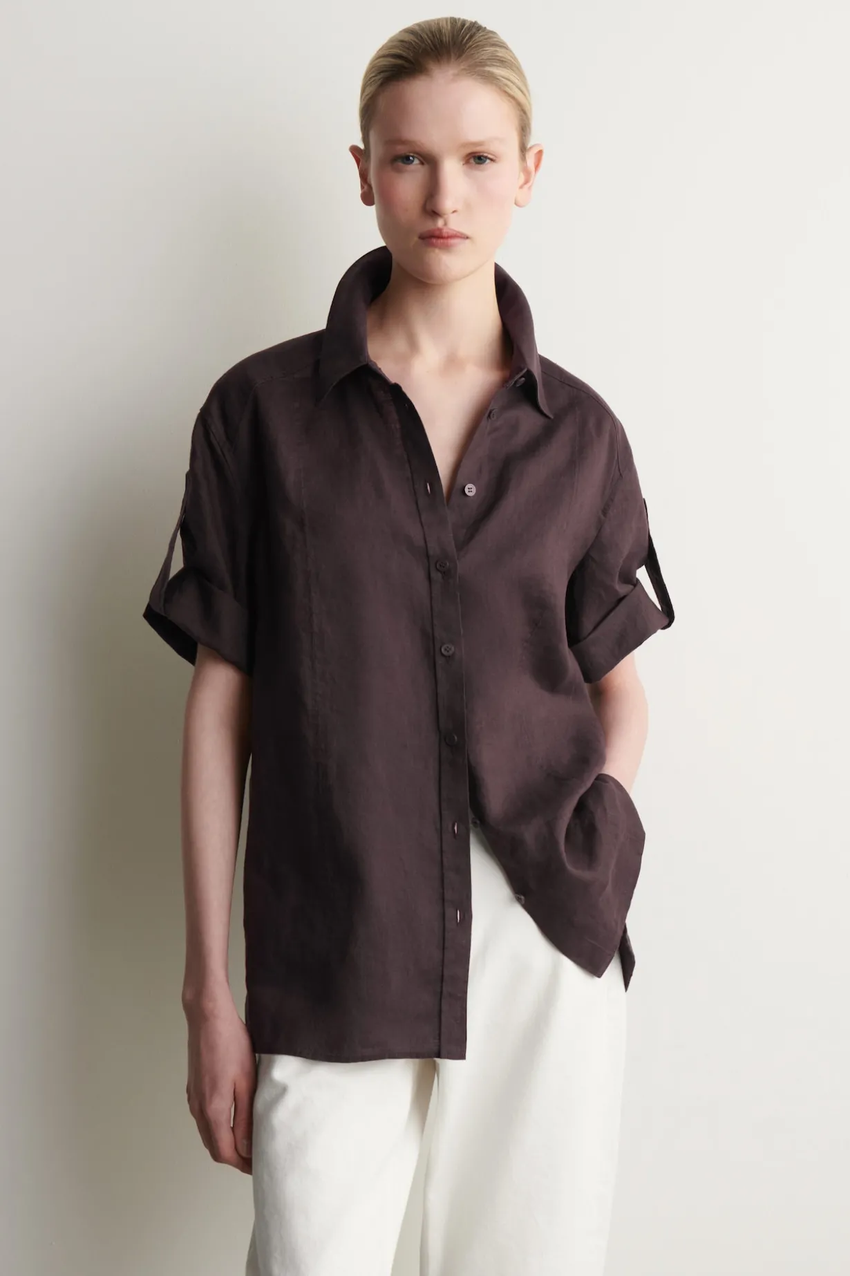 FOLDED-SLEEVE LINEN SHIRT