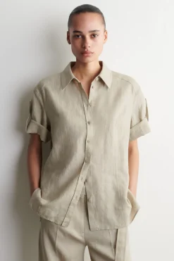 FOLDED-SLEEVE LINEN SHIRT