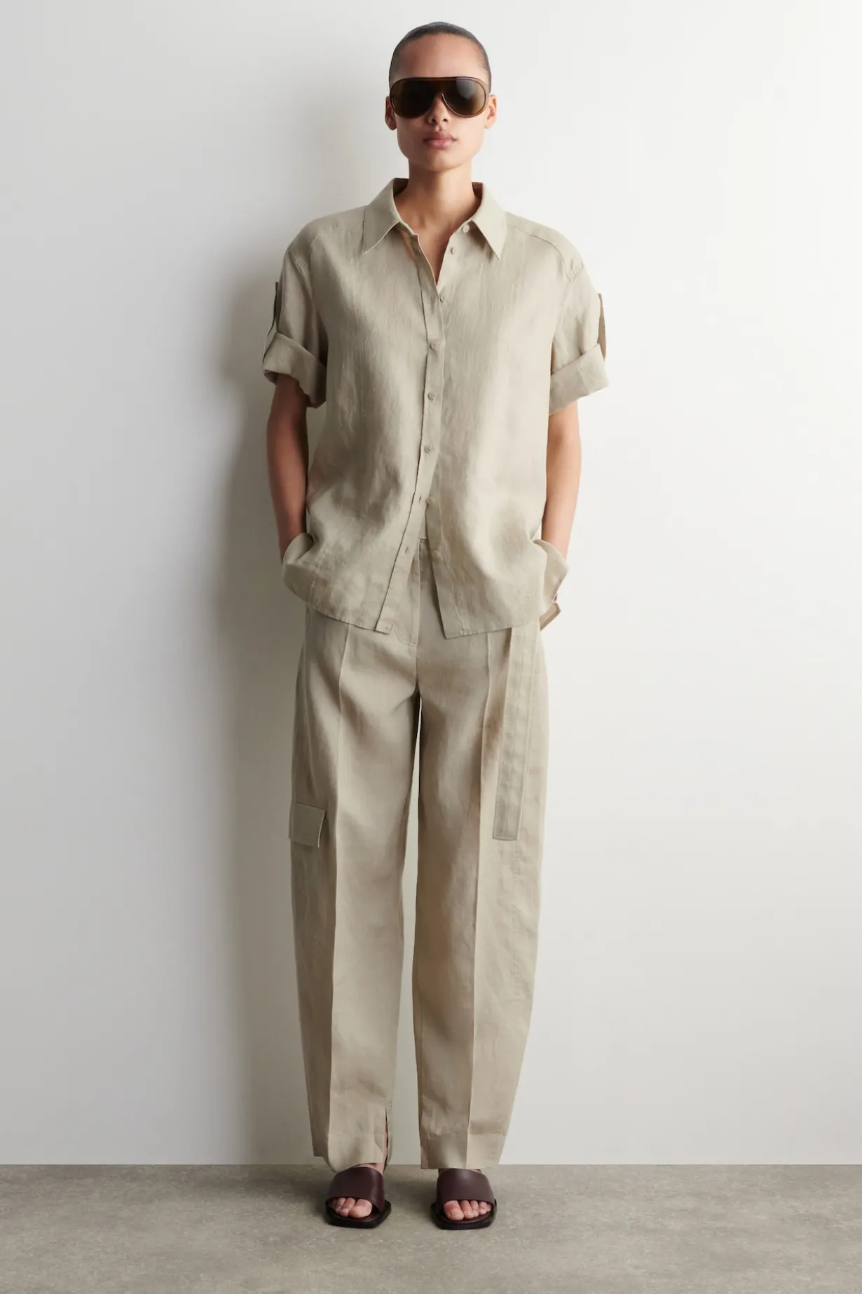 FOLDED-SLEEVE LINEN SHIRT