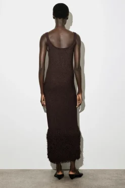 FRINGED-HEM KNITTED COLUMN DRESS