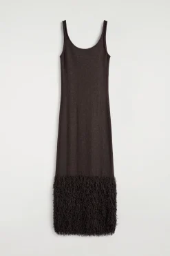 FRINGED-HEM KNITTED COLUMN DRESS