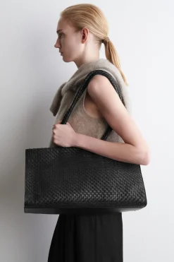 GALLERY HAND-WOVEN TOTE BAG - LEATHER