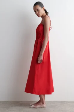 GATHERED COTTON MIDI DRESS