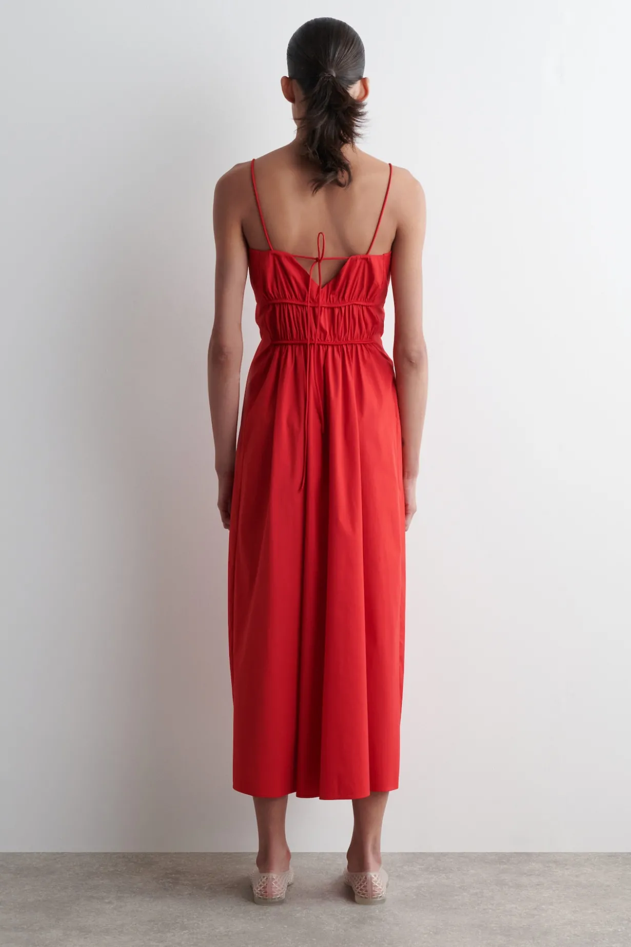 GATHERED COTTON MIDI DRESS