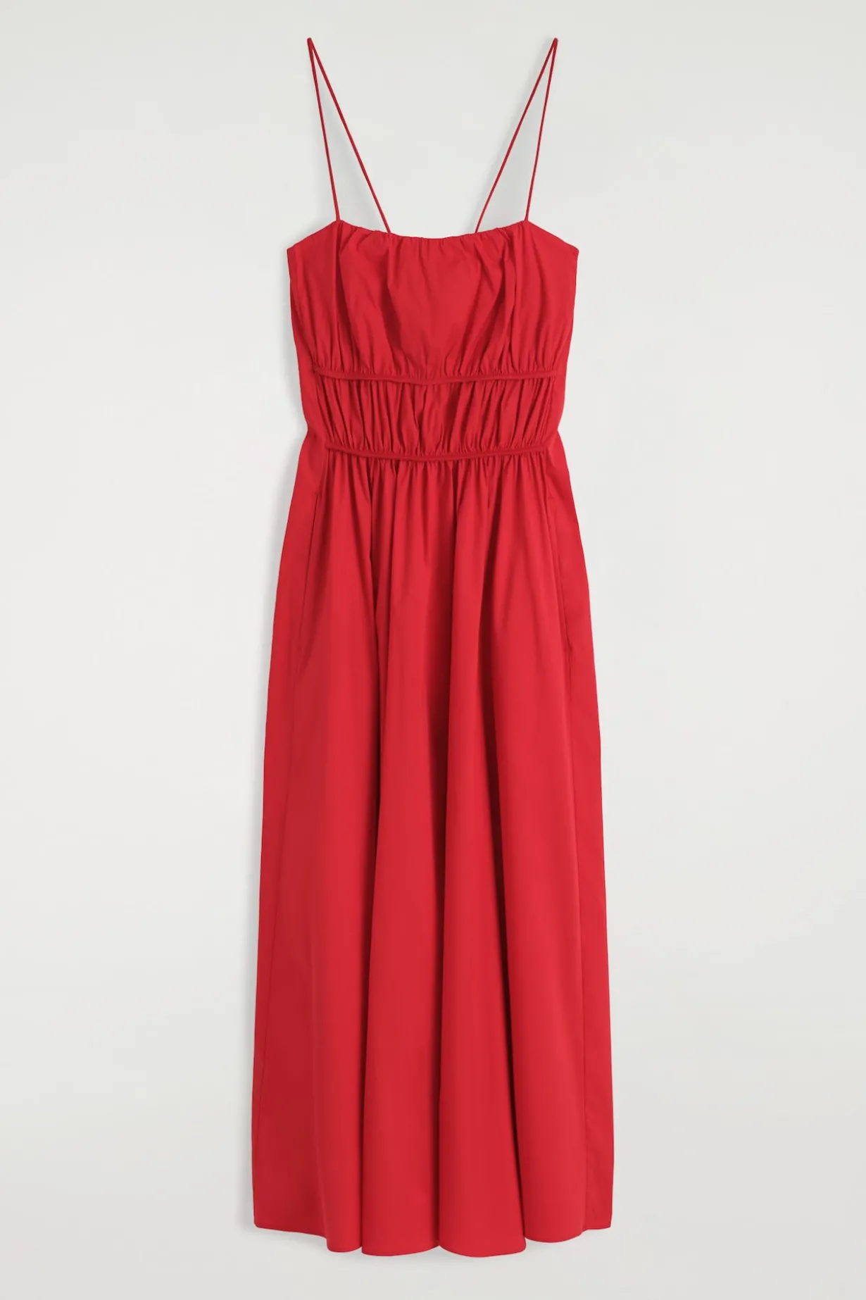 GATHERED COTTON MIDI DRESS