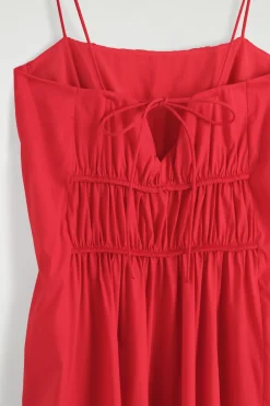 GATHERED COTTON MIDI DRESS