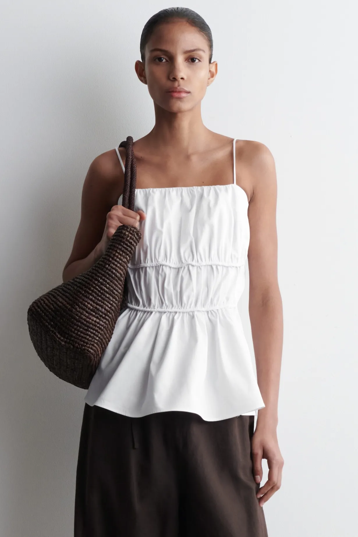 GATHERED COTTON PEPLUM TOP