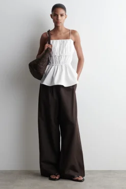 GATHERED COTTON PEPLUM TOP
