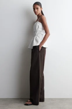 GATHERED COTTON PEPLUM TOP