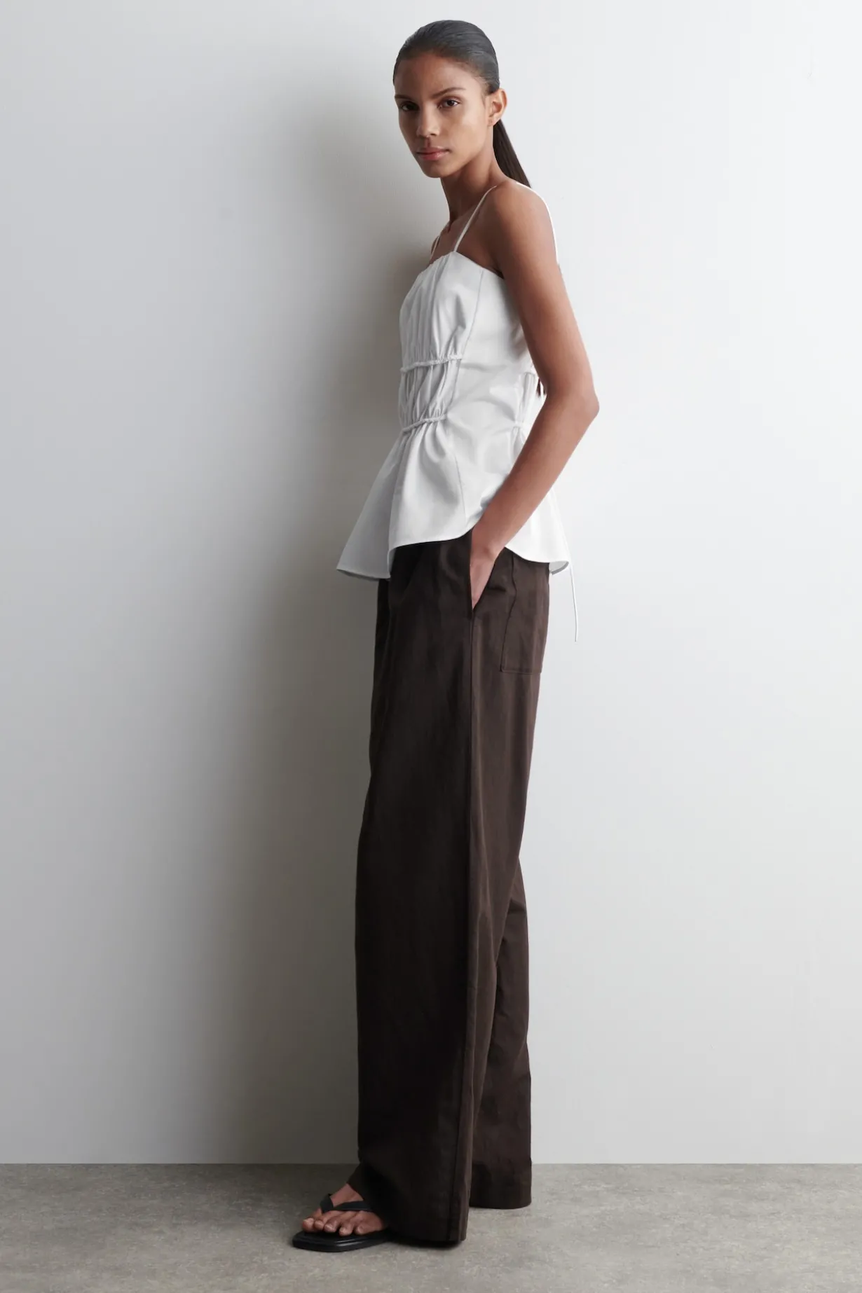 GATHERED COTTON PEPLUM TOP