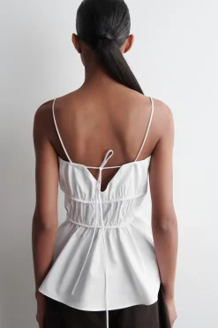 GATHERED COTTON PEPLUM TOP