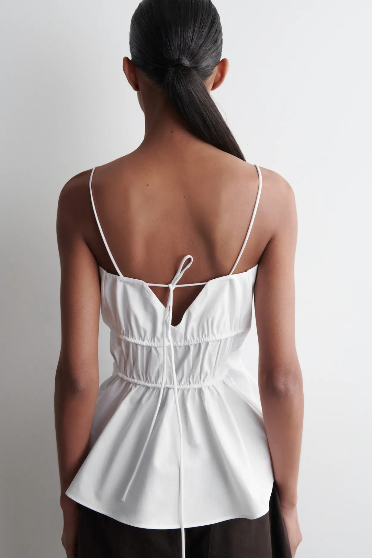 GATHERED COTTON PEPLUM TOP