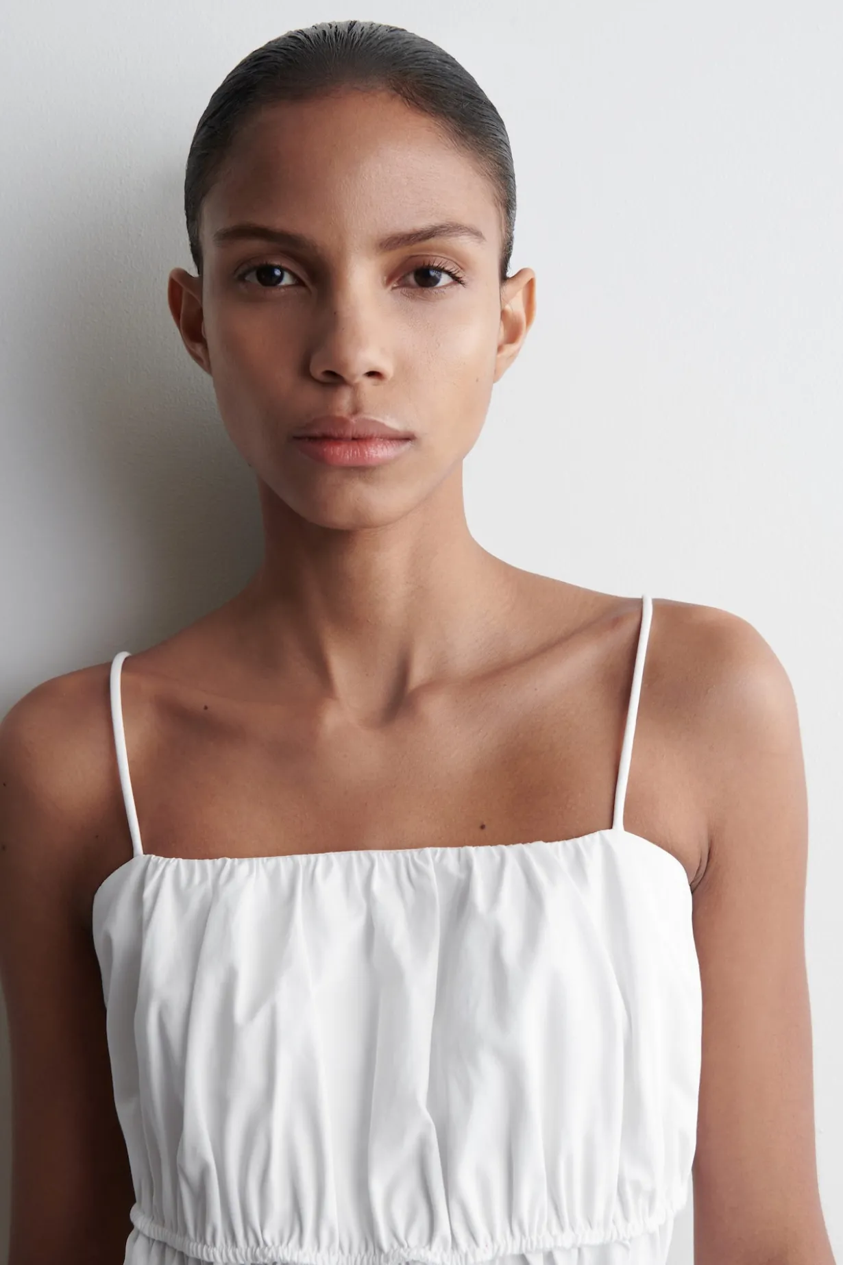 GATHERED COTTON PEPLUM TOP