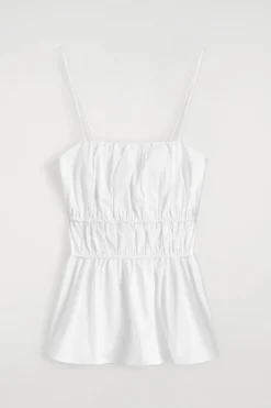 GATHERED COTTON PEPLUM TOP