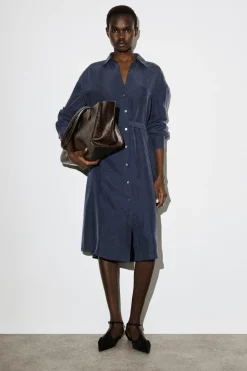GATHERED CRINKLED-SILK MIDI SHIRT DRESS