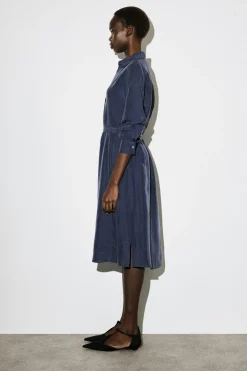 GATHERED CRINKLED-SILK MIDI SHIRT DRESS