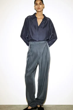 GATHERED CRINKLED-SILK SHIRT
