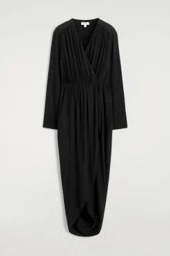 GATHERED MIDI WRAP DRESS
