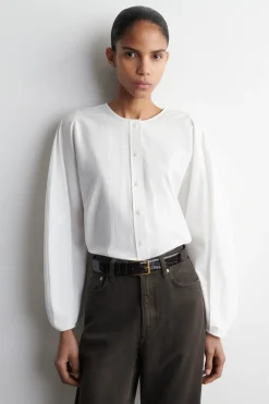 GATHERED PIMA COTTON BLOUSE