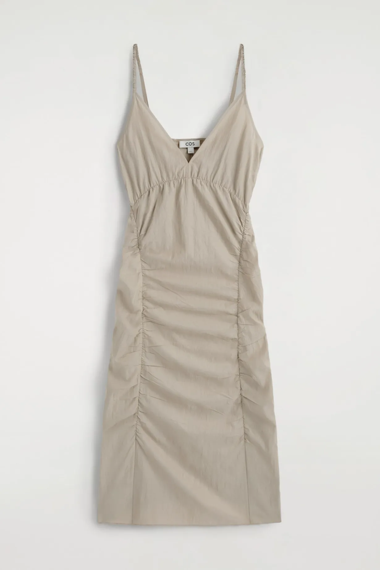 GATHERED SILK-NYLON SLIP DRESS