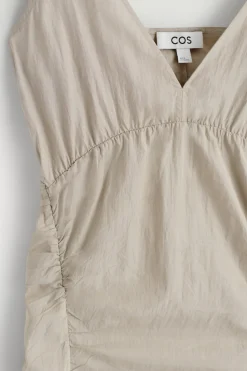 GATHERED SILK-NYLON SLIP DRESS
