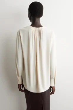 GATHERED V-NECK BLOUSE