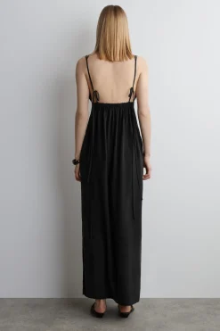 GATHERED V-NECK MAXI DRESS