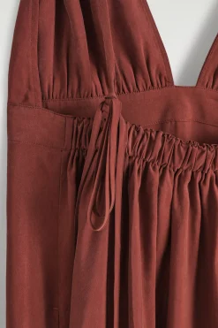 GATHERED V-NECK MAXI DRESS