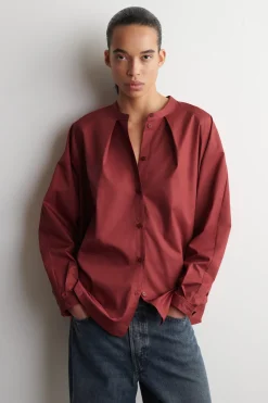 GRANDAD-COLLAR COTTON SHIRT