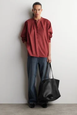 GRANDAD-COLLAR COTTON SHIRT