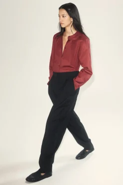 GRANDAD-COLLAR COTTON SHIRT