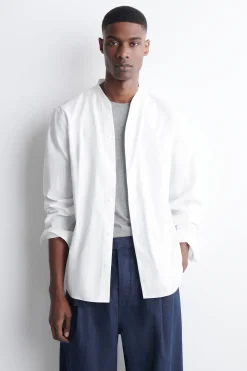 GRANDAD-COLLAR COTTON SHIRT