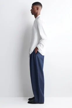 GRANDAD-COLLAR COTTON SHIRT