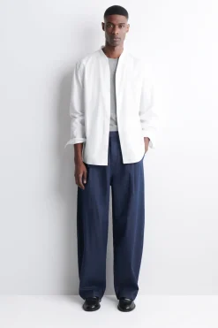 GRANDAD-COLLAR COTTON SHIRT
