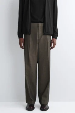 HERRINGBONE RELAXED-FIT WIDE-LEG PANTS