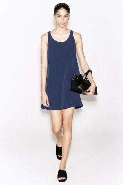 JERSEY-PANELED NYLON MINI DRESS
