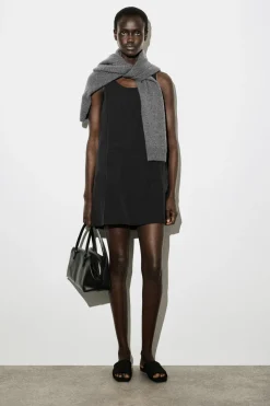 JERSEY-PANELED NYLON MINI DRESS