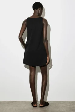 JERSEY-PANELED NYLON MINI DRESS