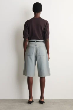 KNEE-LENGTH DENIM SHORTS