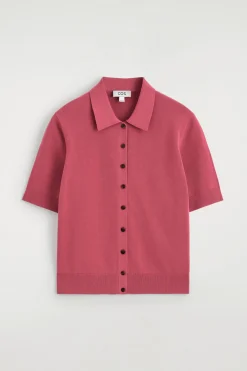 KNITTED COTTON POLO CARDIGAN
