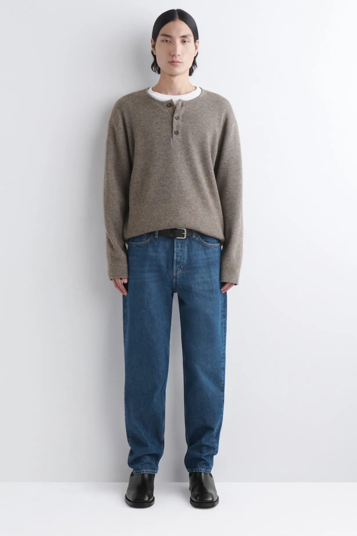 KNITTED MERINO-YAK HENLEY TOP