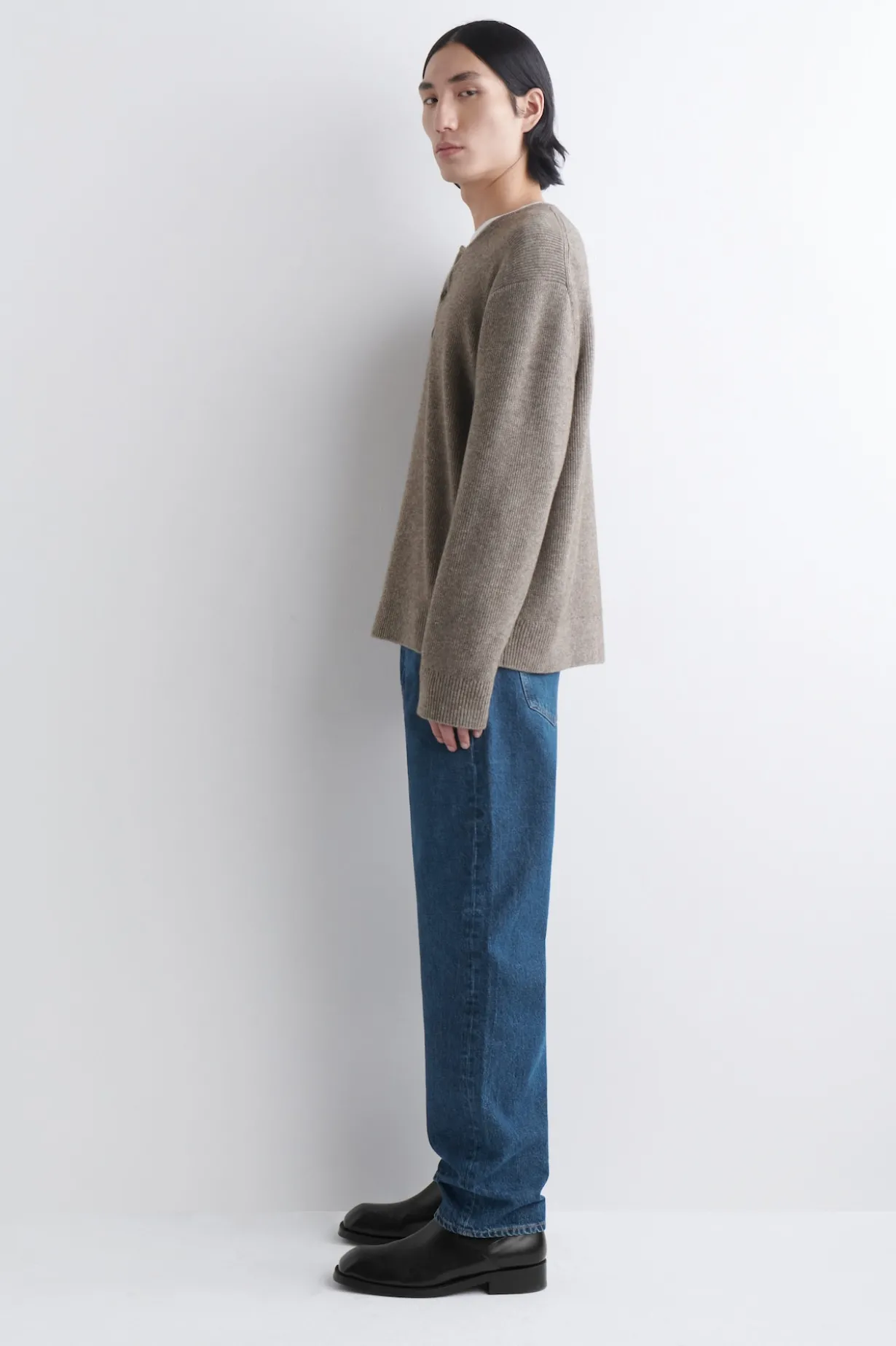 KNITTED MERINO-YAK HENLEY TOP