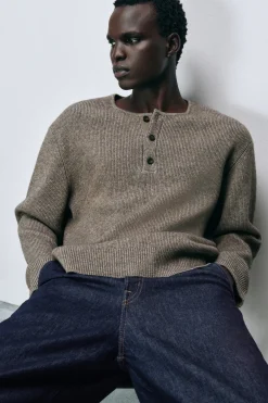 KNITTED MERINO-YAK HENLEY TOP