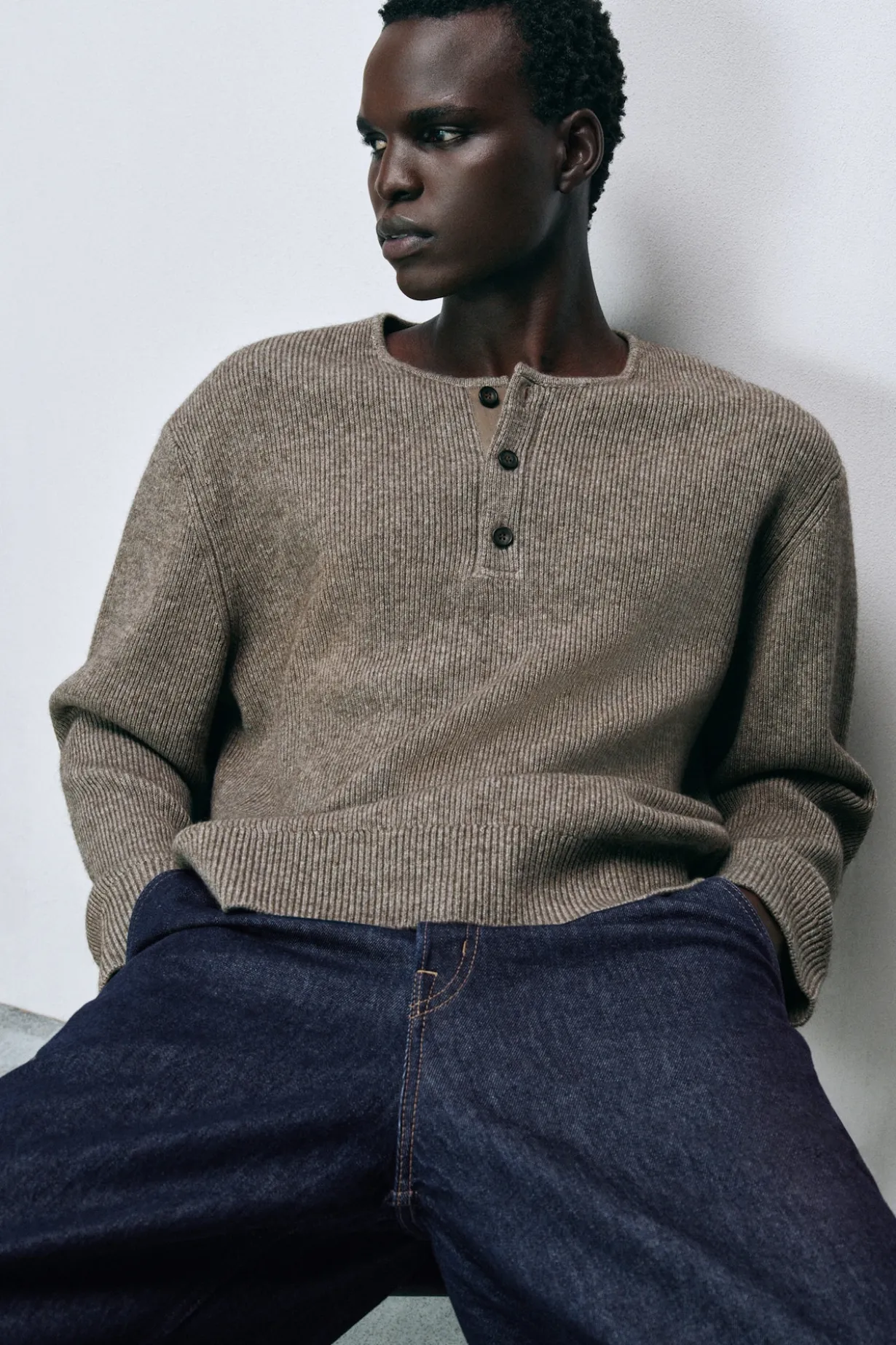 KNITTED MERINO-YAK HENLEY TOP