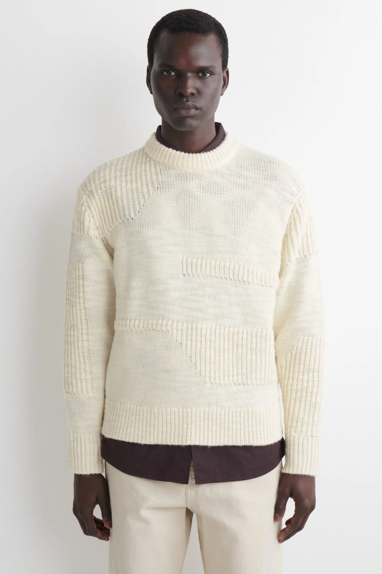 LADDER-STITCH WOOL SWEATER