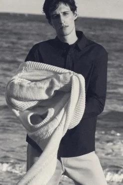 LADDER-STITCH WOOL SWEATER