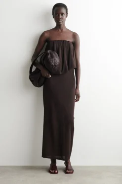 LAYERED SHEER-KNIT BANDEAU MAXI DRESS
