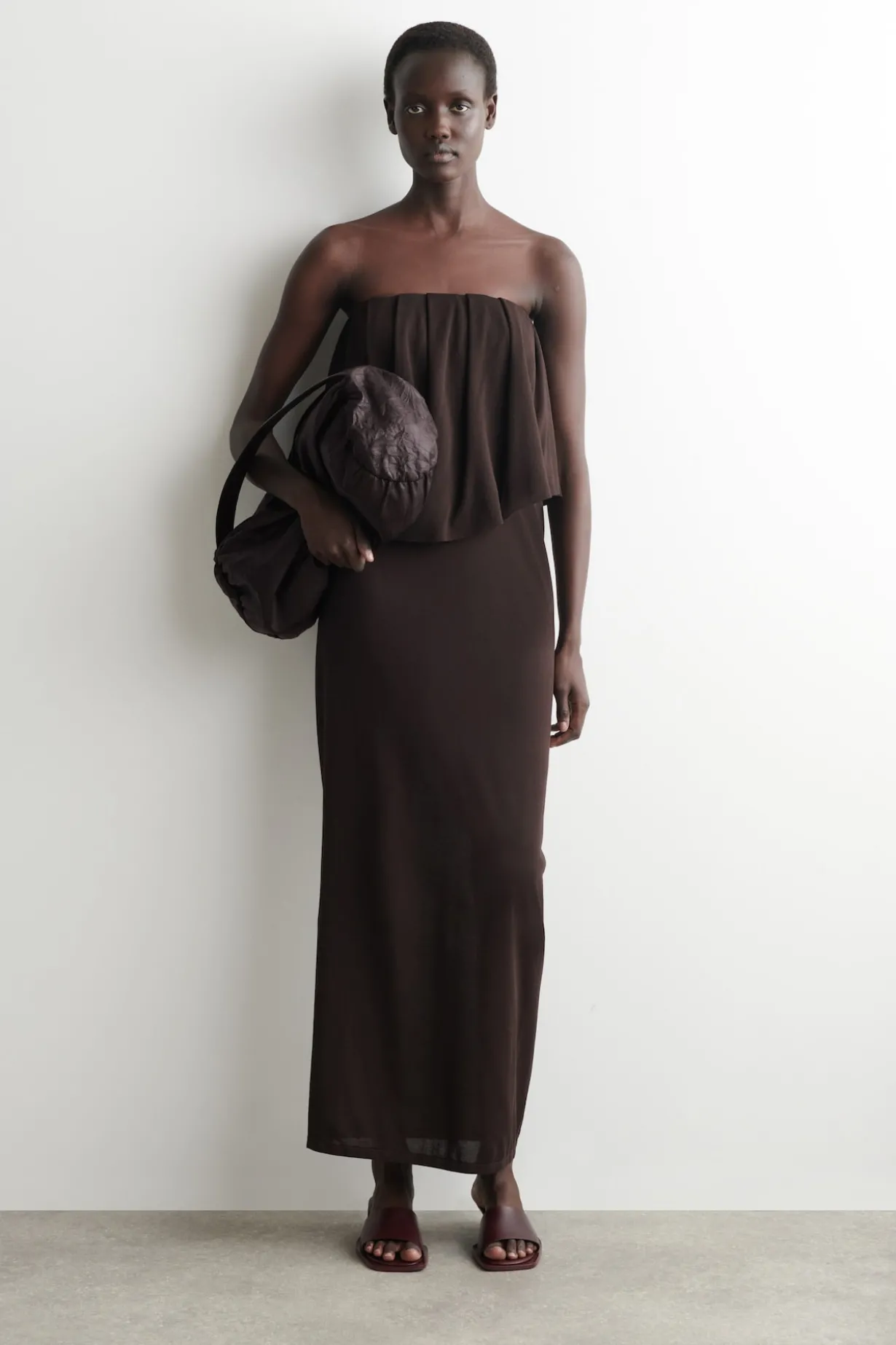 LAYERED SHEER-KNIT BANDEAU MAXI DRESS