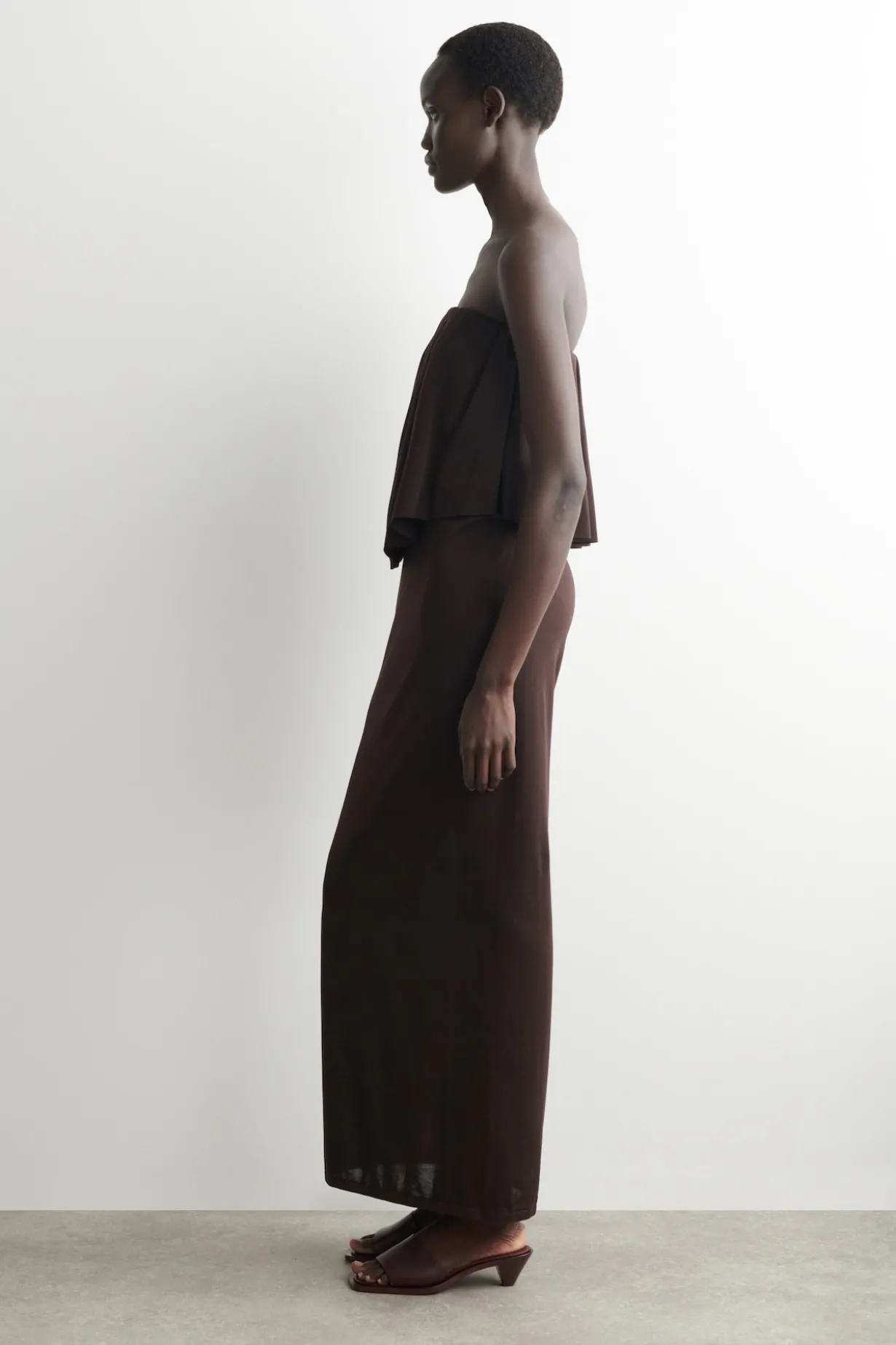 LAYERED SHEER-KNIT BANDEAU MAXI DRESS